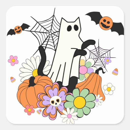 Ghost Cat Vierkante Sticker (Voorkant)