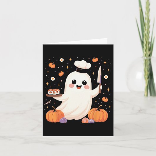 Ghost Chef Met Sushi Tray Grappig Halloween Spooky Kaart (Voorkant)