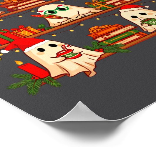 Ghost Christmas Hat Reading Book Bookshelf Lover L Poster (Hoek)