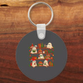 Ghost Christmas Hat Reading Book Bookshelf Lover L Sleutelhanger (Voorkant)