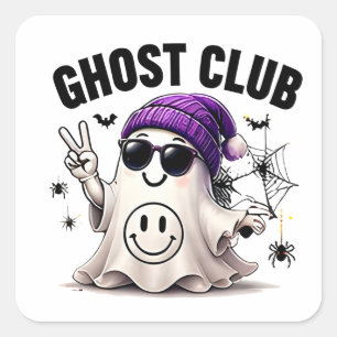 Ghost Club Grappige Smiley Geest Halloween Vierkante Sticker