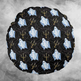 Ghost, Cobwebs & Candelabra Halloween Gothic Zwart Rond Kussen