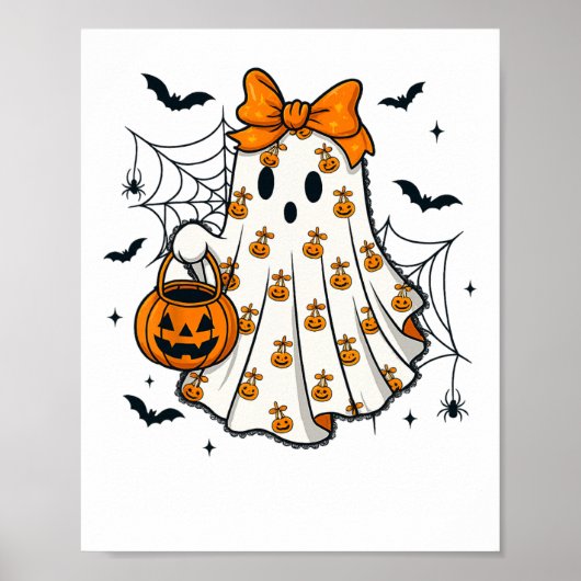 Ghost Coquette Spooky Halloween Pumpkin Traktatie Poster (Voorkant)