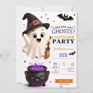 Ghost Costume Feest - Schattige Halloween Verjaard Kaart