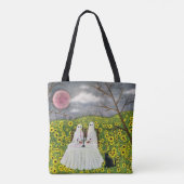 Ghost Couple en Flowers Whimsical Art Tote Bag (Achterkant)