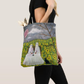 Ghost Couple en Flowers Whimsical Art Tote Bag (Dichtbij)