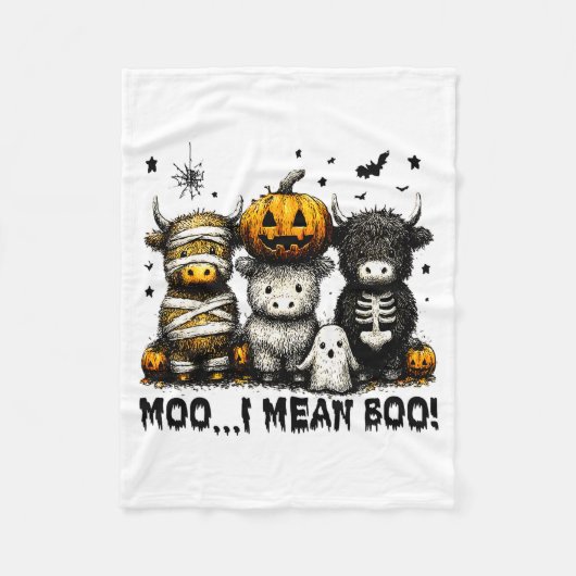 Ghost Cow Moo I Mean Boo Halloween Outfit Funny Co Fleece Deken (Voorkant)