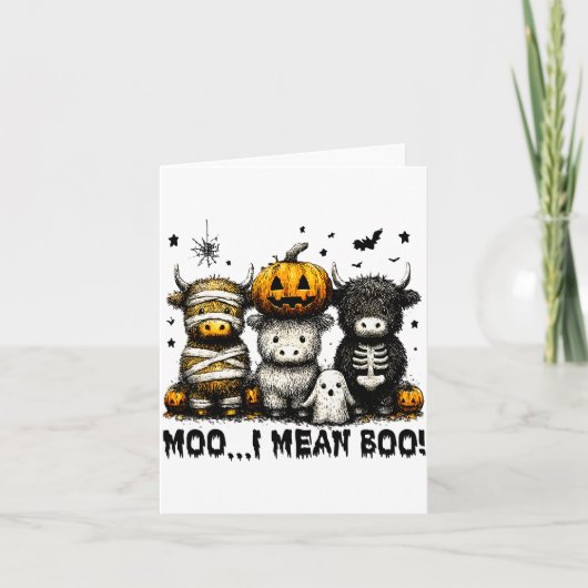 Ghost Cow Moo I Mean Boo Halloween Outfit Funny Co Kaart (Voorkant)