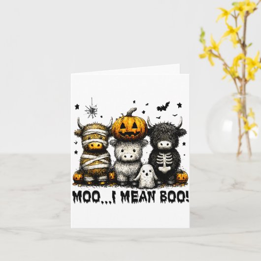 Ghost Cow Moo I Mean Boo Halloween Outfit Funny Co Kaart (Gele Bloem)