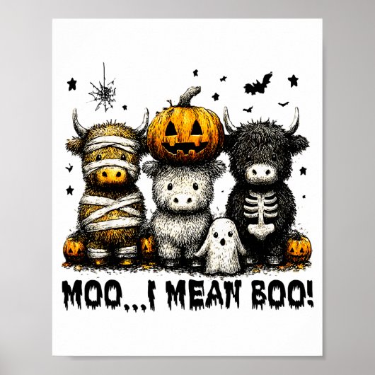 Ghost Cow Moo I Mean Boo Halloween Outfit Funny Co Poster (Voorkant)