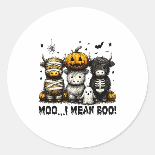 Ghost Cow Moo I Mean Boo Halloween Outfit Funny Co Ronde Sticker (Voorkant)