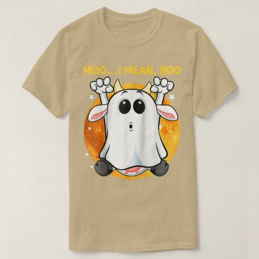 Ghost Cow Moo I Mean Boo Pumpkin Moon Halloween Co T-shirt (Design voorkant)