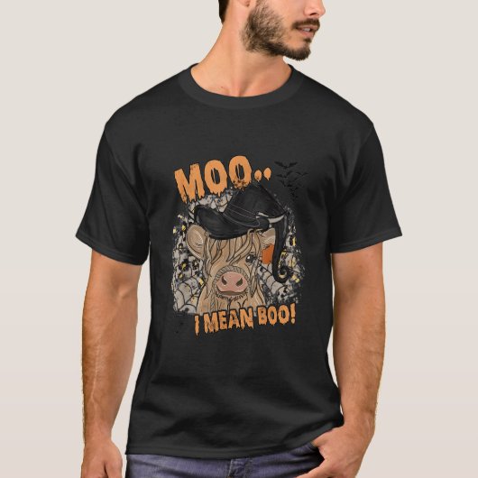 Ghost Cow Moo I Mean Boo Pumpkin Moon Halloween T-shirt (Voorkant)