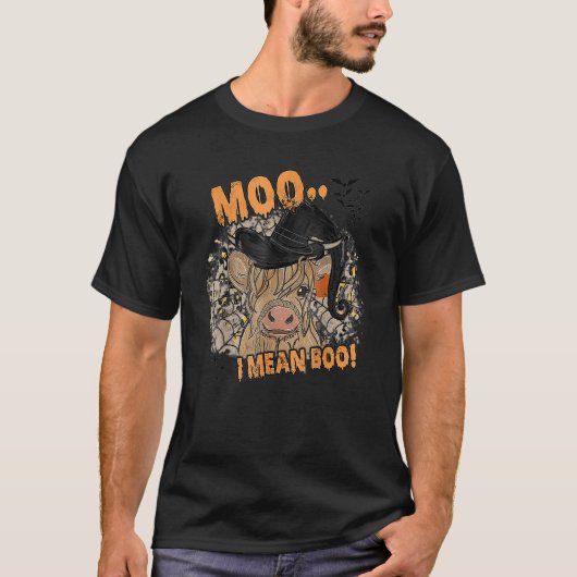 Ghost Cow Moo I Mean Boo Pumpkin Moon Halloween T-shirt (Voorkant)