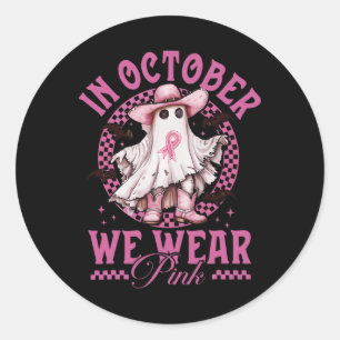 Ghost Cowgirl In oktober Draag we roze borstkanker Ronde Sticker
