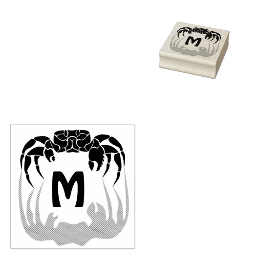 Ghost Crab Silhouette Casting a Shadow Monogram Rubberstempel (Gestempeld)