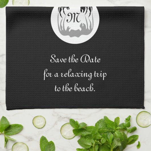 Ghost Crab Silhouette en Shadow Monogram Foto Theedoek (Gevouwen)