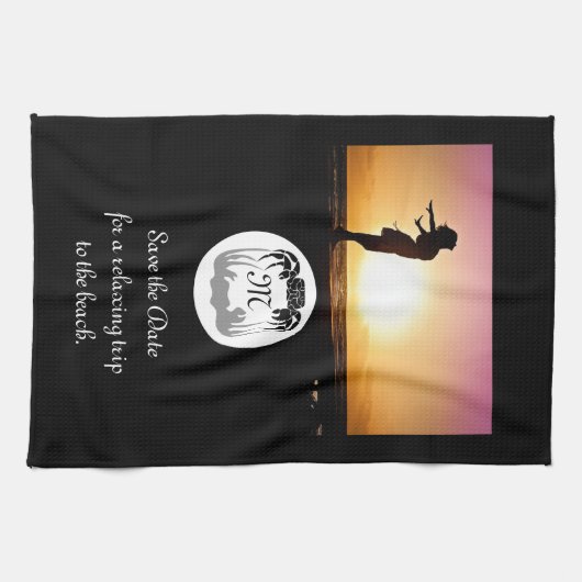 Ghost Crab Silhouette en Shadow Monogram Foto Theedoek (Horizontaal)