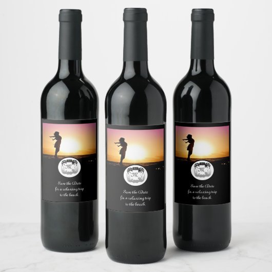 Ghost Crab Silhouette en Shadow Monogram Foto Wijn Etiket (Flessen)