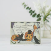 Ghost Crow Jack O Lantaarn Pompoen Zwart Kat Briefkaart (Staand voorkant)