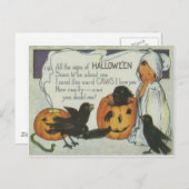 Ghost Crow Jack O Lantaarn Pompoen Zwart Kat Briefkaart (Voorkant / Achterkant)
