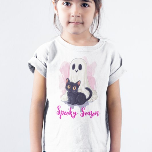 Ghost Cute Black Cat Pink Spooky Season T-shirt