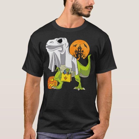 Ghost Dinosaur Funny T Rex Halloween Shirt For Boy (Voorkant)