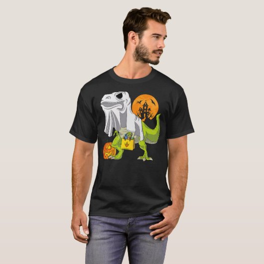 Ghost Dinosaur Funny T Rex Halloween Shirt For Boy (Voorkant volledig)
