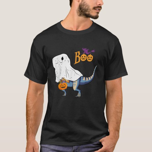 Ghost Dinosaur T rex Funny Boo Halloween Boys Mann T-shirt (Voorkant)
