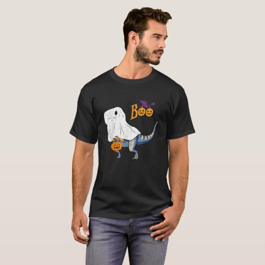 Ghost Dinosaur T rex Funny Boo Halloween Boys Mann T-shirt (Voorkant volledig)