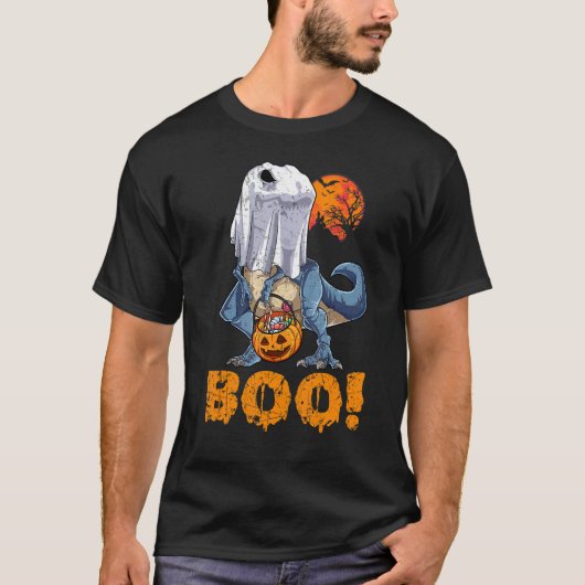 Ghost Dinosaur T rex Funny Boo Halloween Boys Mann T-shirt (Voorkant)