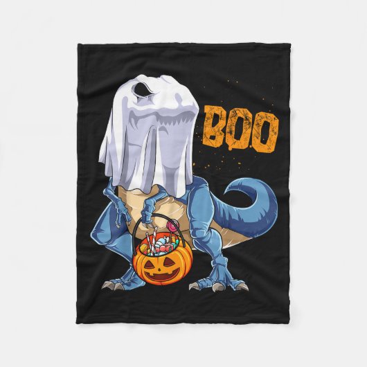 Ghost Dinosaur T Rex Funny Boo Halloween Boys Men Fleece Deken (Voorkant)