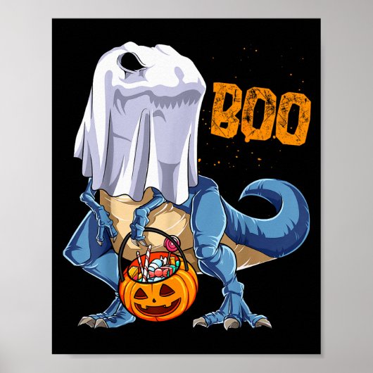 Ghost Dinosaur T Rex Funny Boo Halloween Boys Men  Poster (Voorkant)