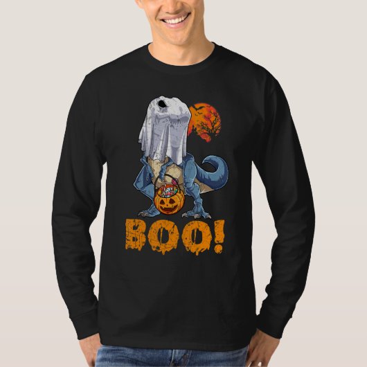 Ghost Dinosaur T rex Funny Boo Halloween Boys Men T-shirt (Voorkant)
