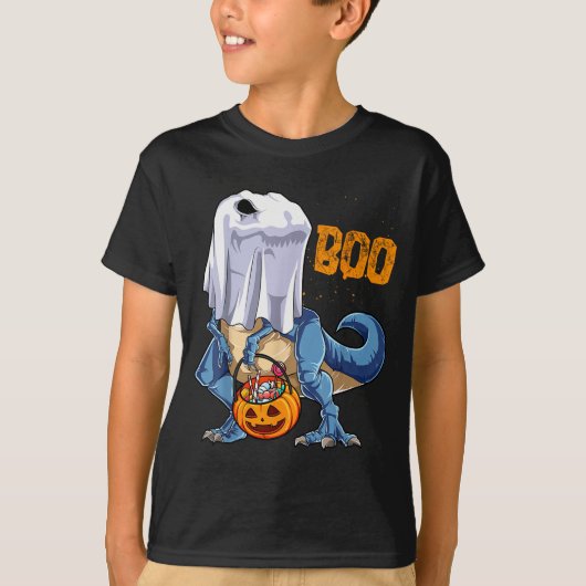 Ghost Dinosaur T Rex Funny Boo Halloween Boys Men  T-shirt (Voorkant)