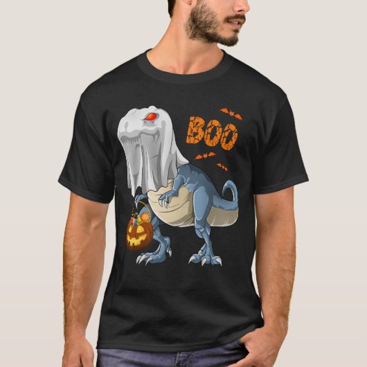 Ghost Dinosaur T rex Funny Boo Halloween Pumpkin T-shirt (Voorkant)