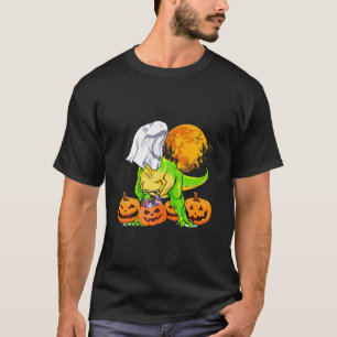 Ghost Dinosaur T Rex pompoen met Moon Halloween T-shirt