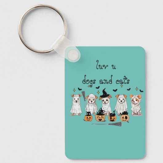 Ghost Dog Black Cat Pumpkin Halloween Sleutelhanger (Voorkant)