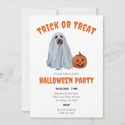 Ghost Dog Halloween Trick or treat Party Kaart (Voorkant)