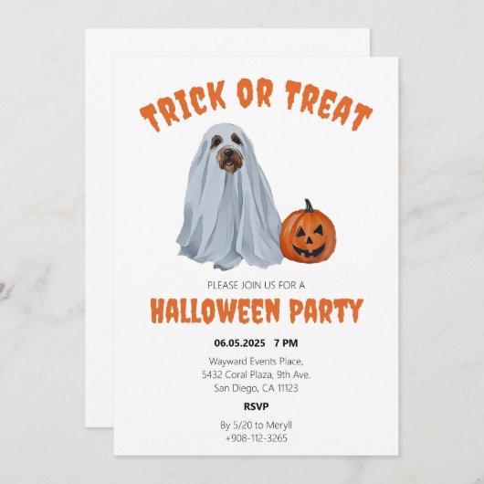Ghost Dog Halloween Trick or treat Party Kaart (Voorkant / Achterkant)