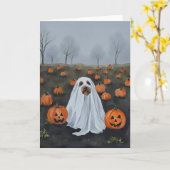 Ghost Dog Waterverf Halloween Kaart (Gele Bloem)