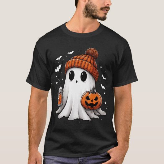 Ghost Drink Coffee Halloween Ghost Ice Coffee T-shirt (Voorkant)