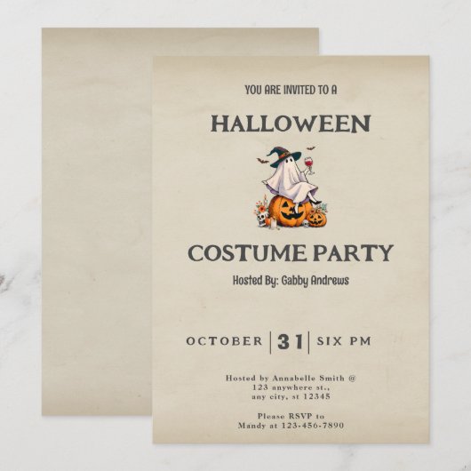 Ghost Drink Wijn Schattige Fun  Halloween Kaart (Voorkant / Achterkant)