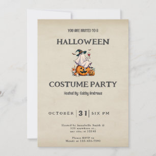 Ghost Drink Wijn Schattige Fun  Halloween Kaart