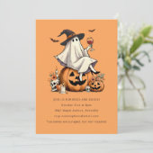 Ghost Drink Wine Booze Friend Halloween Party Kaart (Staand voorkant)