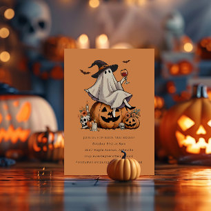 Ghost Drink Wine Booze Friend Halloween Party Kaart
