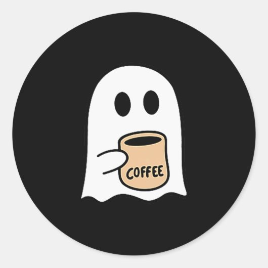 Ghost Drinking Coffee Funny Halloween Costume Coff Ronde Sticker (Voorkant)