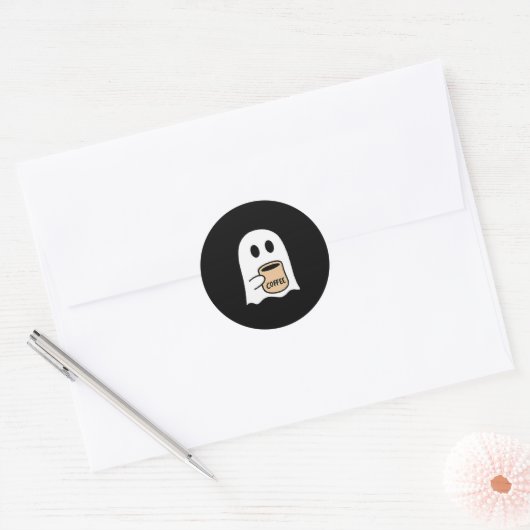 Ghost Drinking Coffee Funny Halloween Costume Coff Ronde Sticker (Envelop)