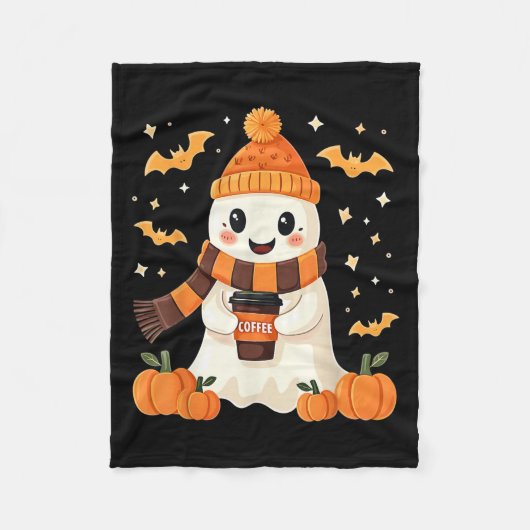 Ghost Drinking Coffee Halloween Cute Ghost Ice Cof Fleece Deken (Voorkant)