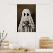 Ghost Drinking Coffee Print, Ghost Tea Whimsical Poster (Keuken)